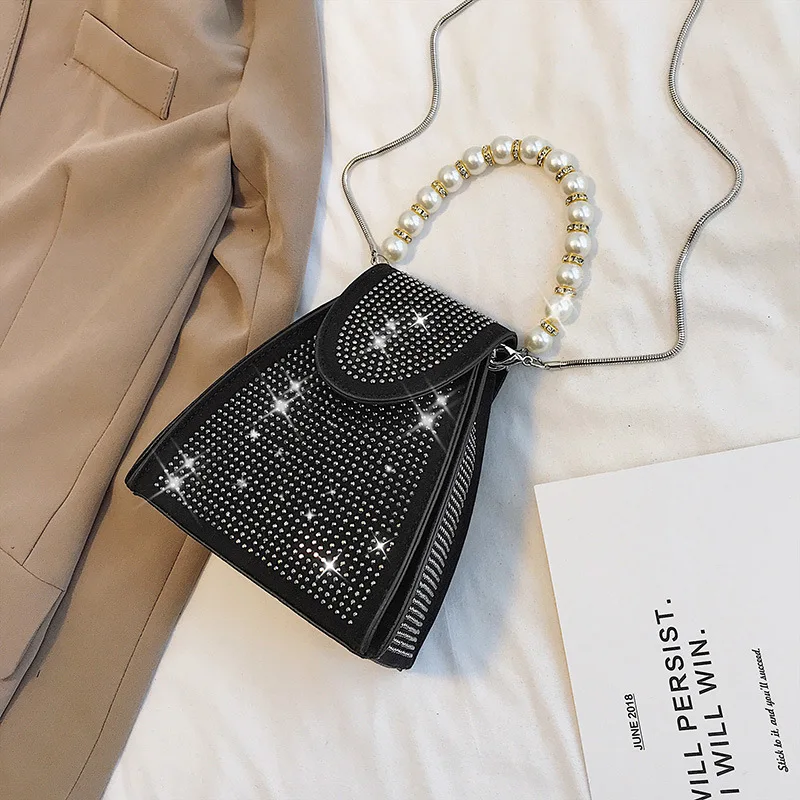 

New Small Tote Bag Female 2019 Pearl Handbag Suede Fashion Chain Shoulder Crossbody Bag Rivet Women Messenger Bag Sac A Main