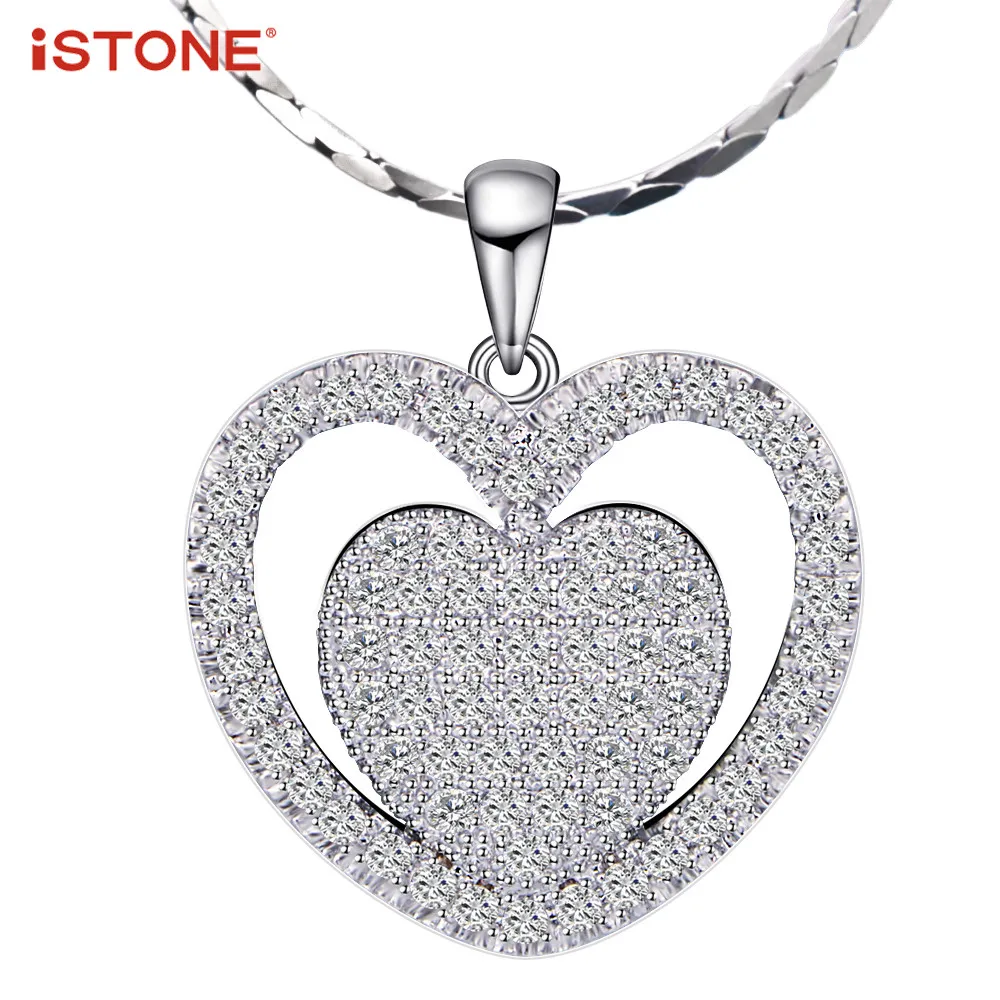 iSTONE Natural Gemstone Pendants 925 Sterling Silver Heart Shape Alloy