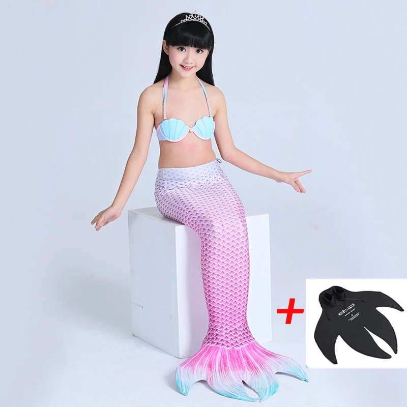 

2PCS 2018 New Mermaid Tail Costume With Monofin For Kids Girls Swimming Cosplay Swimmable Mermaid Tail Dress Swimming Costumes