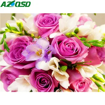 

AZQSD Diamond Painting Embroidery Flower Full Circular Diamond Mosaic Floral Rose Cross Stitch Rhinestones Pictures Home Decor