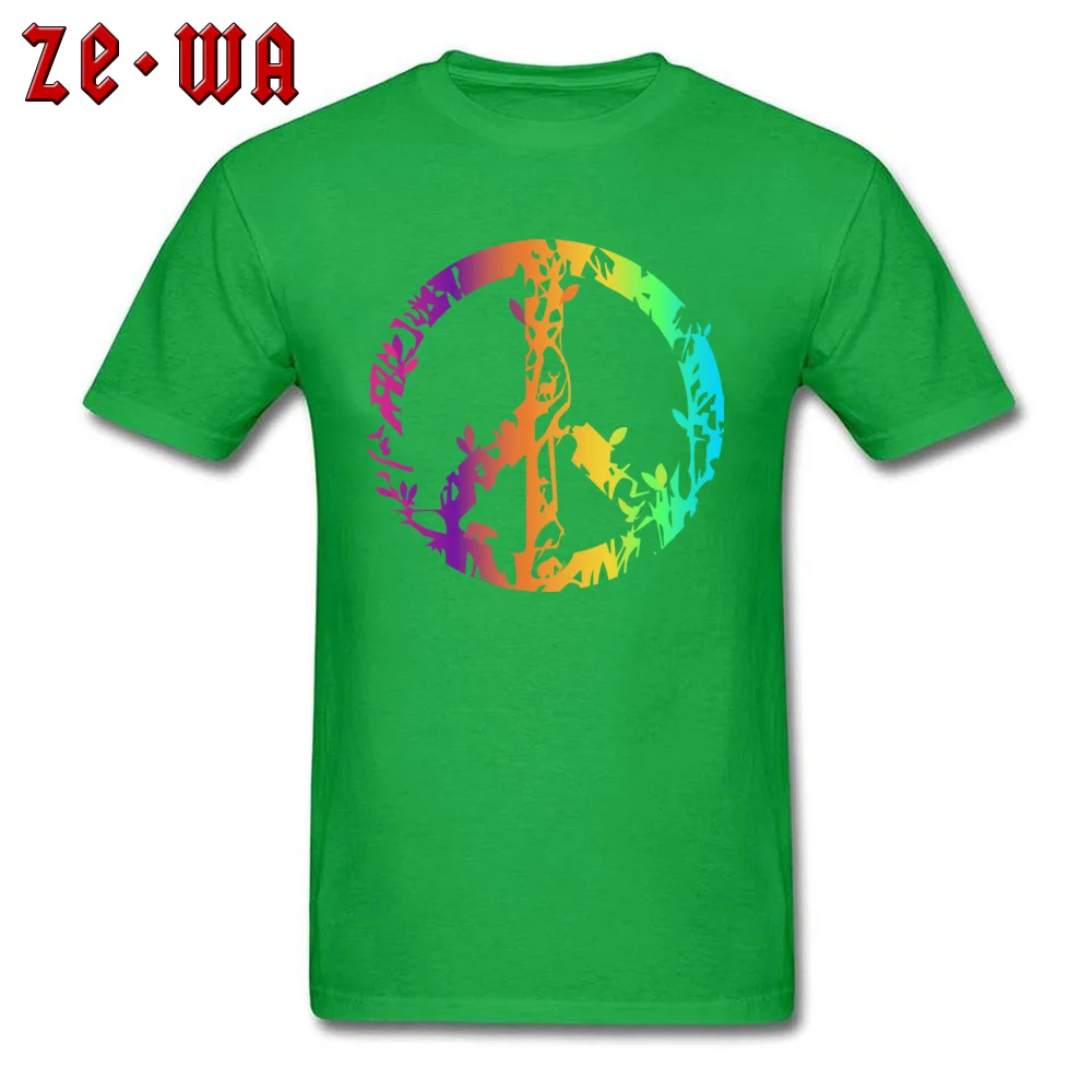 O Neck Colored nature animal peace sign Pure Cotton Mens T-shirts Printed Short Sleeve T Shirt New Design Casual Top T-shirts Colored nature animal peace sign green