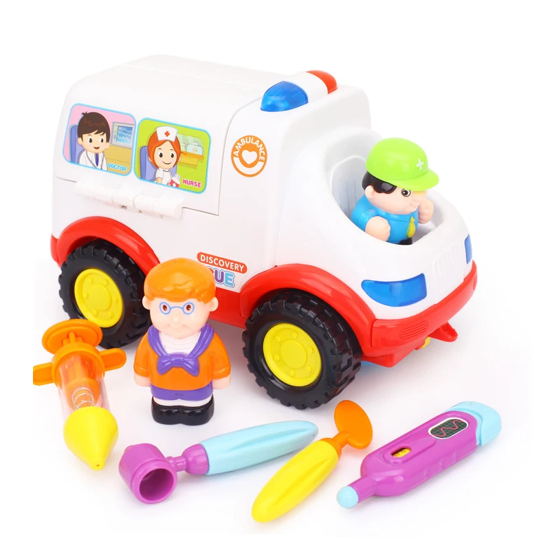 

2-in-1 Ambulance Doctor Vehicle Set Baby Toys Pretend Doctor Set and Medical Kit Inside Bump and Go Toy Car with Lights & Sounds