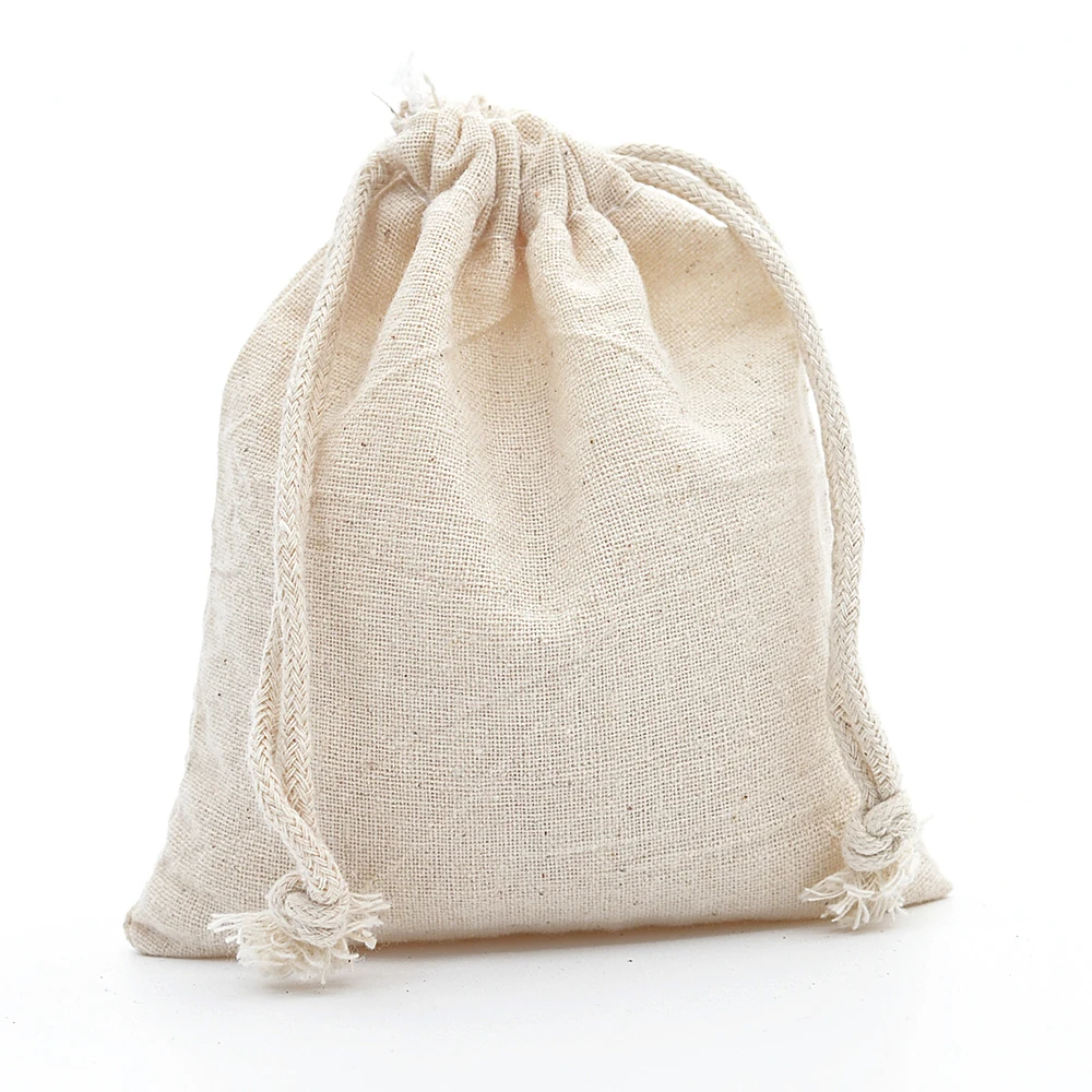 50pcs 3.9"x4.7" Calico Cotton Muslin Drawstring Gift Bags for Herb Tea