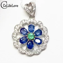 Винтажная Круглая Серебряная подвеска с драгоценными камнями 3*4 мм натуральный сапфир 3 мм Изумрудный твердый 925 сапфир Изумрудное Ожерелье Подвеска для вечерние