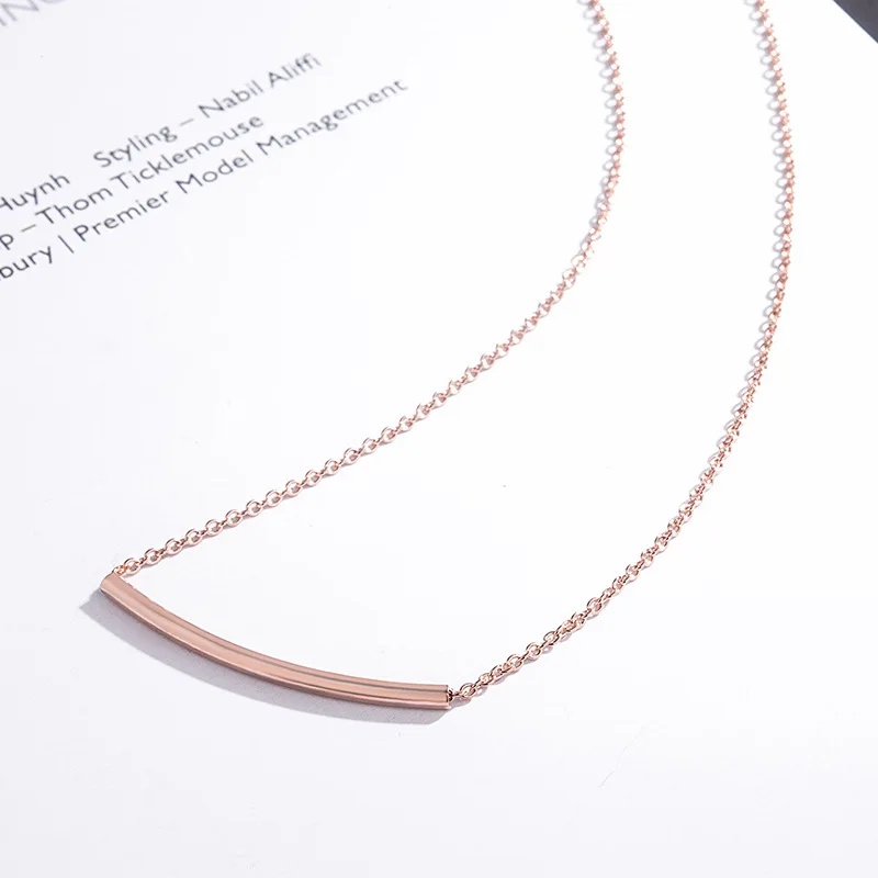 

Simple Bar Chain Necklace in 925 Sterling Silver or 14KC Rose Gold Plate Bend Birthday Gifts Jewelry
