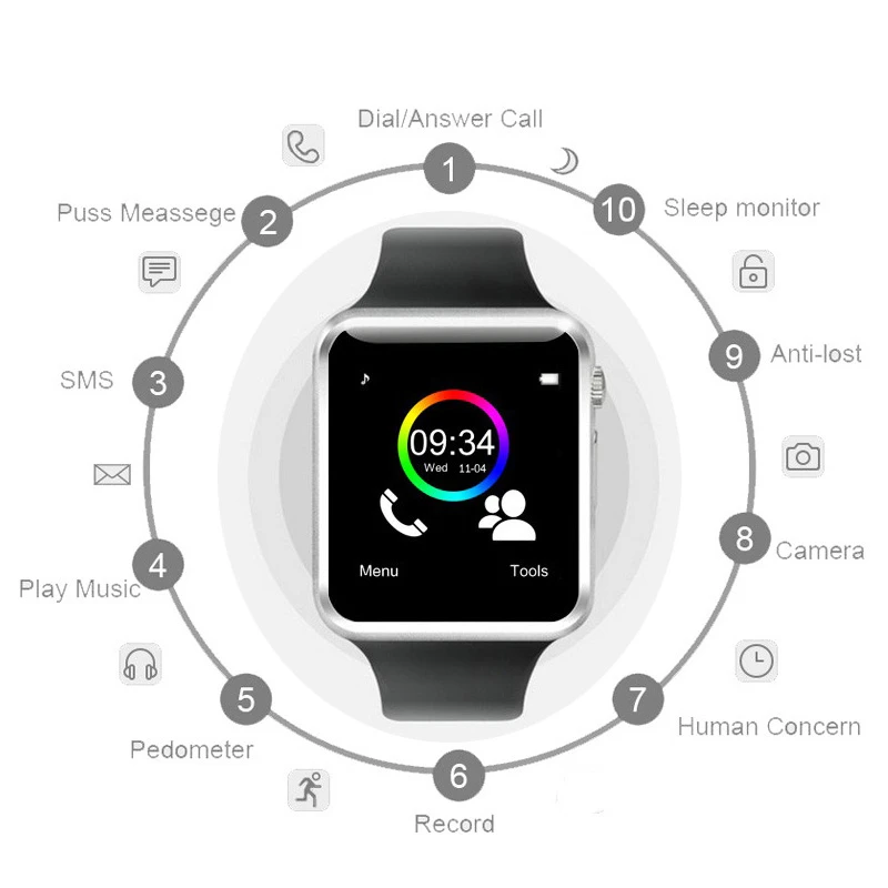 GETIHU Smart Watch A1 Smartwatch For Apple iPhone Android Samsung Bluetooth Digital Wrist Sport Watch SIM Card Phone With Camera