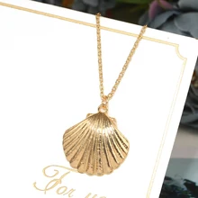  Hesiod Antique Gold Color Chain Summer Beach Jewlery Starfish Shell Pendant Necklace for Women 