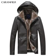 CARANFIER Men Fashion font b Leather b font font b Jacket b font Hat Detachable Slim