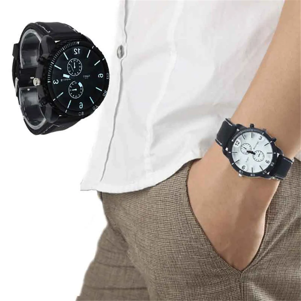 1 шт. динамический аналоговый большой циферблат Спорт кожаный ремешок кварцевые наручные часы Повседневное часы Relogio Masculino Hombre часы мужские