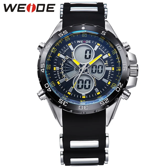 WEIDE Brand Mens Analog Digital Watches Stainless Steel Back 3ATM Water
