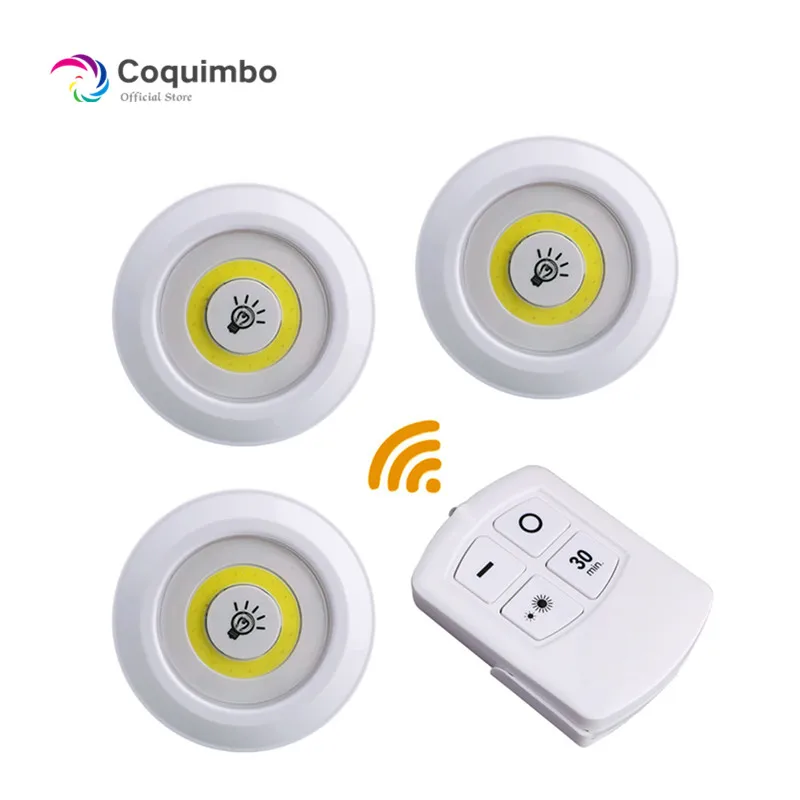 

3 Packs COB LED Remote Control Night Light Tap On/OFF Switch Battery Operated Wall Light For Wardrobe Closet Kitchen
