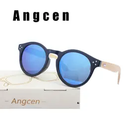 Angcen ретро деревянные солнцезащитные очки мужские брендовые овальные поляризованные бамбуковые солнцезащитные очки женские зеркальные