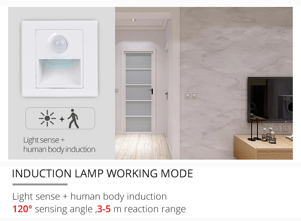 Indoor PIR Motion Sensor Led Stair Light Infrared Human Body Induction Wall Lamp Recessed Step Ladder Wall Light (3)