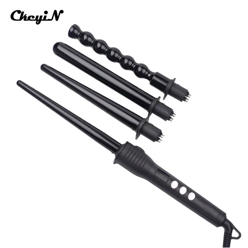 

4 in 1 CkeyiN 9MM-25MM Styling Tool Hair Curling Iron Electric Hair Curler LED Display Hair Curling Wand Waver Spiral Roller pj