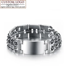 Браслеты из нержавеющей стали AZIZ BEKKAOUI, цветные мужские панк ювелирные изделия, широкий мужской браслет с гравировкой имени ID, браслет и браслет