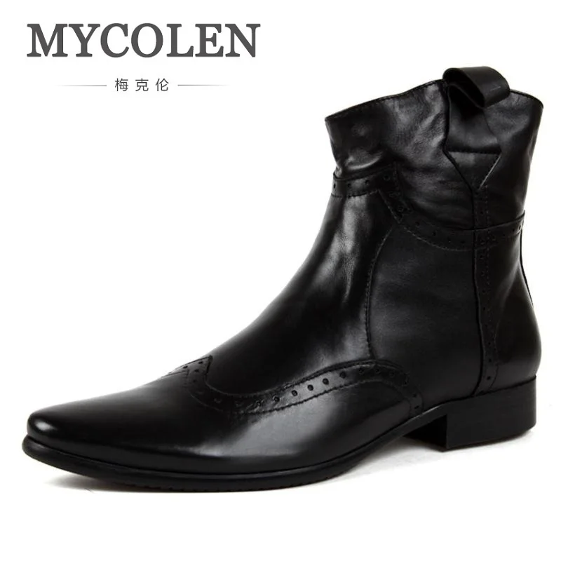 

MYCOLEN Men Chelsea Boots Slip-On Winter Shoes Men High Quality Men Genuine Leather Casual High Riding Boots Work Dress Shoes
