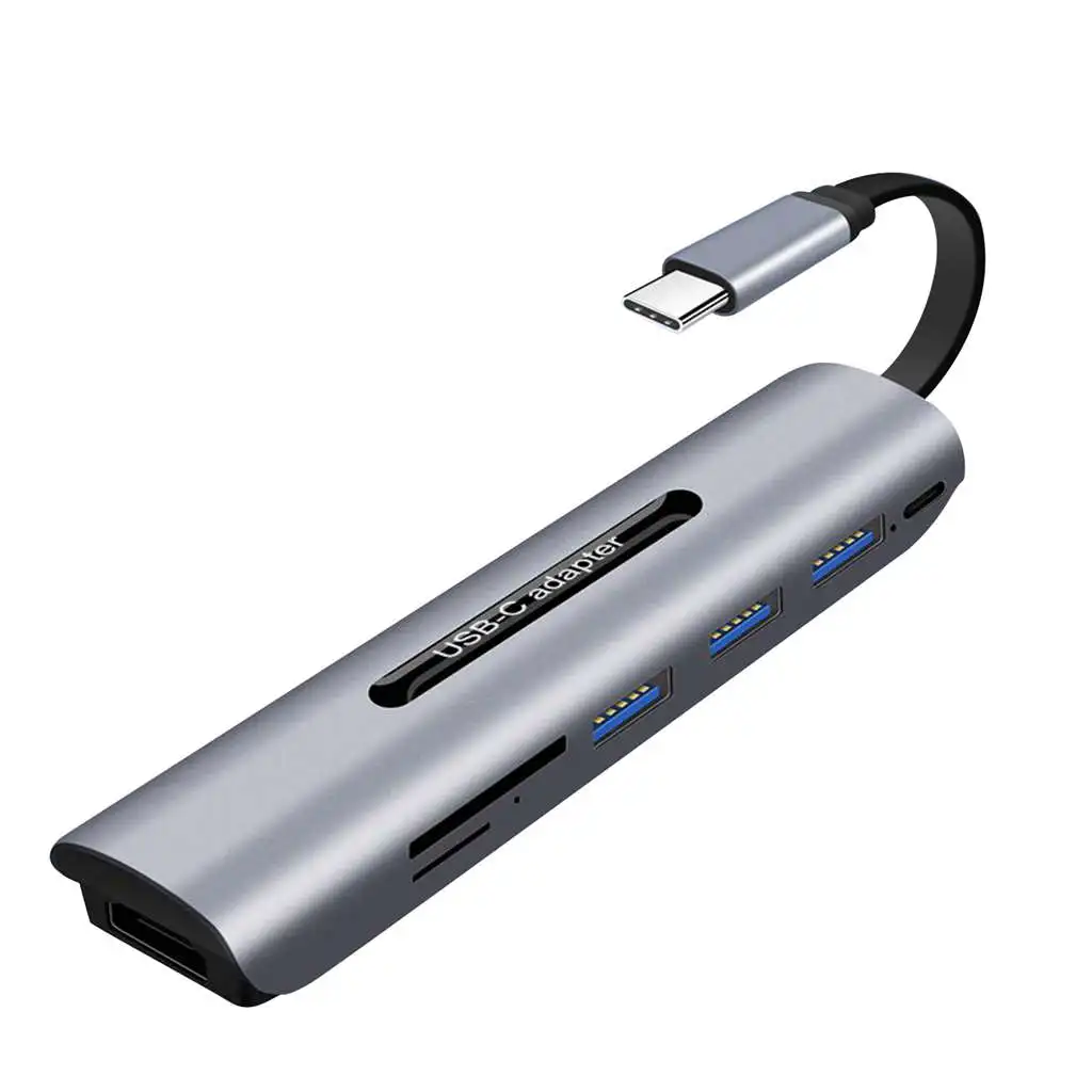 7 в 1 type-C концентратор Usb C адаптер с 4K Hd Hdmi, type-C, Pd зарядный порт, 3 Usb 3,0 порта, Df/Tf карты конвертер Поддержка Портативный - Цвет: Gray