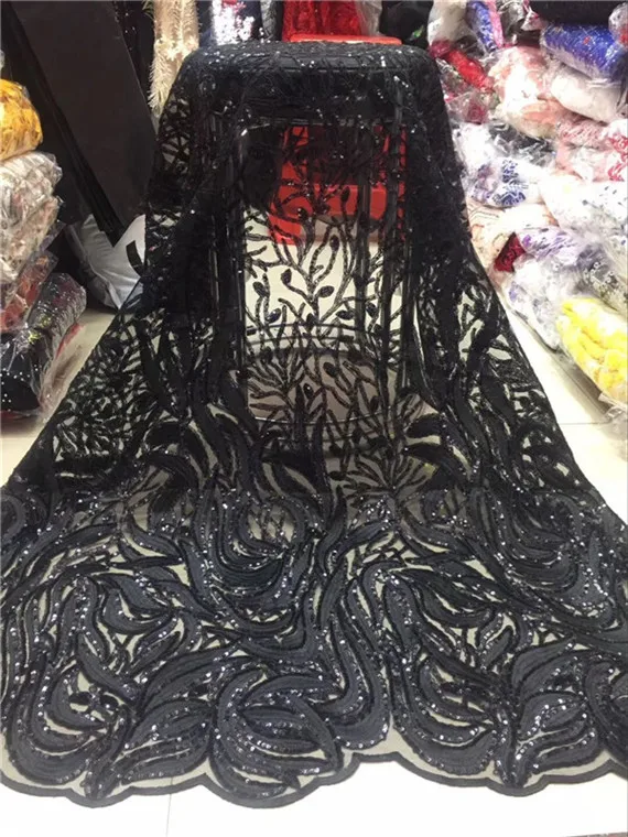 2019 High Quality African Lace Fabric Gold PINK black French Net Embroidery Sequins Tulle For Nigerian party Dress | Дом и сад