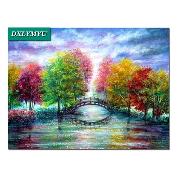 

scenic Diamond Embroidery Colorful trees reflection Diamond Painting Cross Stitch Full Square Rhinestone Mosaic Home Decoration
