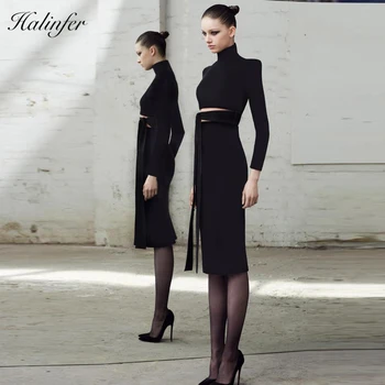

Halinfer 2018 Autumn Sexy women dress Turtleneck Sashes Rayon Bandage Elegant Homecoming Evening party dress