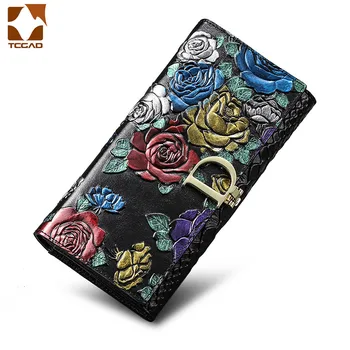 

New Fashion true leather Purse Multifunction Ethnic style Long Clutch hasp Zipper Large Capacity Cardholder Cardholder Wallet
