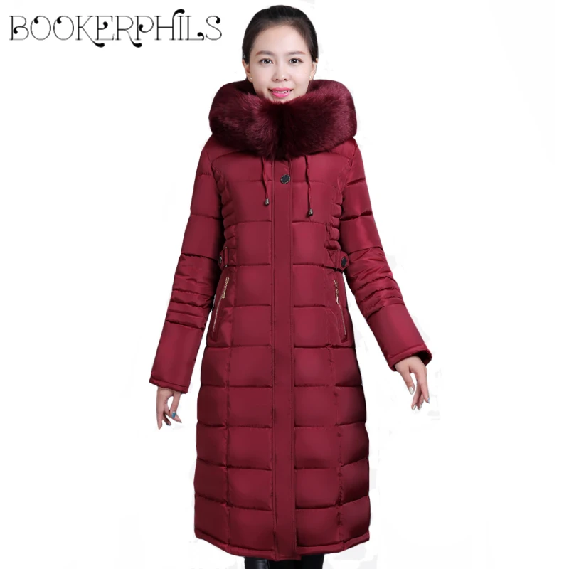 

Plus Size 6XL X-Long Winter Women's Jacket Female Cotton Padded Coat 2018 Woman Parka Hooded Big Fur Collar Winter Jacket Women