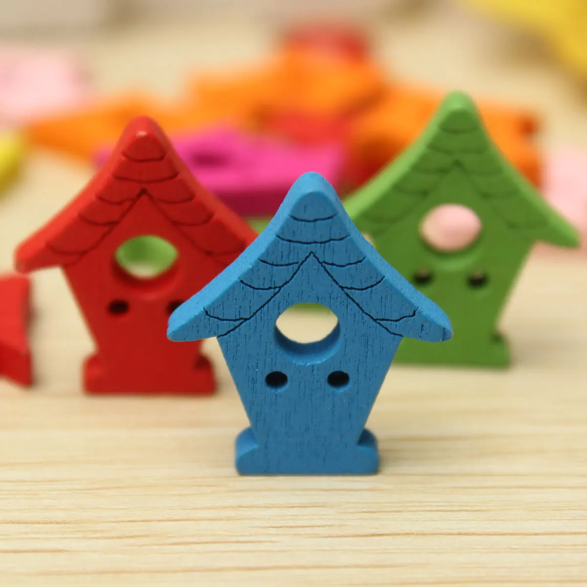 Mixed 2 Holes Colored Cartoon House Pattern Wood Buttons ...