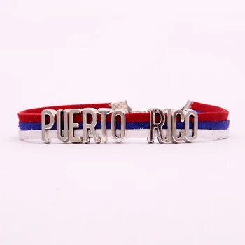 

(10Pcs/Lot) Infinity love National Flag Puerto Rico Bracelet heart Charm leather bracelets & bangles for Women Men jewelry