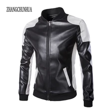 ZHANGCHUNHUA 2017 New Leather Jacket mens Fashion Black And White Splicing Bomber Jacket Men Casual Jackets Plus Size M-5XL