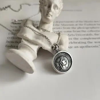 

Retro Vintage Authentic 925 Sterling silver figure coin Pendant personality avatar coin Necklace JEWELRY TLX395
