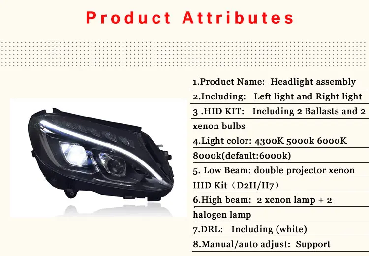 2 шт. автомобиль Стиль светодиодный фары для Benz W205 c-класс- для W205 налобный фонарь светодиодный DRL Объектив Двойной Луч H7 Ксеноновые Би xeno