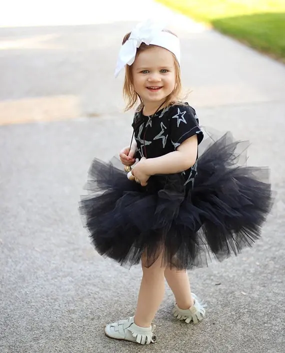 Маленькое черное платье-пачка; юбки для маленьких девочек, короткие и сладкий Стиль Детские Платье-пачка для дня рожденья и черной тюлевой Косплэй танцевальное праздничное платье-пачка, юбки