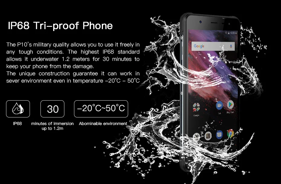 Poptel P10 Глобальный 4G LTE IP68 Водонепроницаемый смартфон 5 дюйма ips MTK6763 Octa Core 4 GB