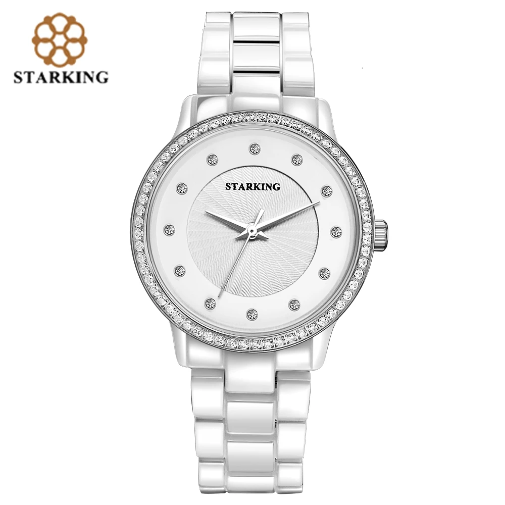 

STARKING Ceramic Geneva Women Wrist Watch Stylish Diamond Ladies Bracelet Watches Crystal Rhinestone Official Female Watch