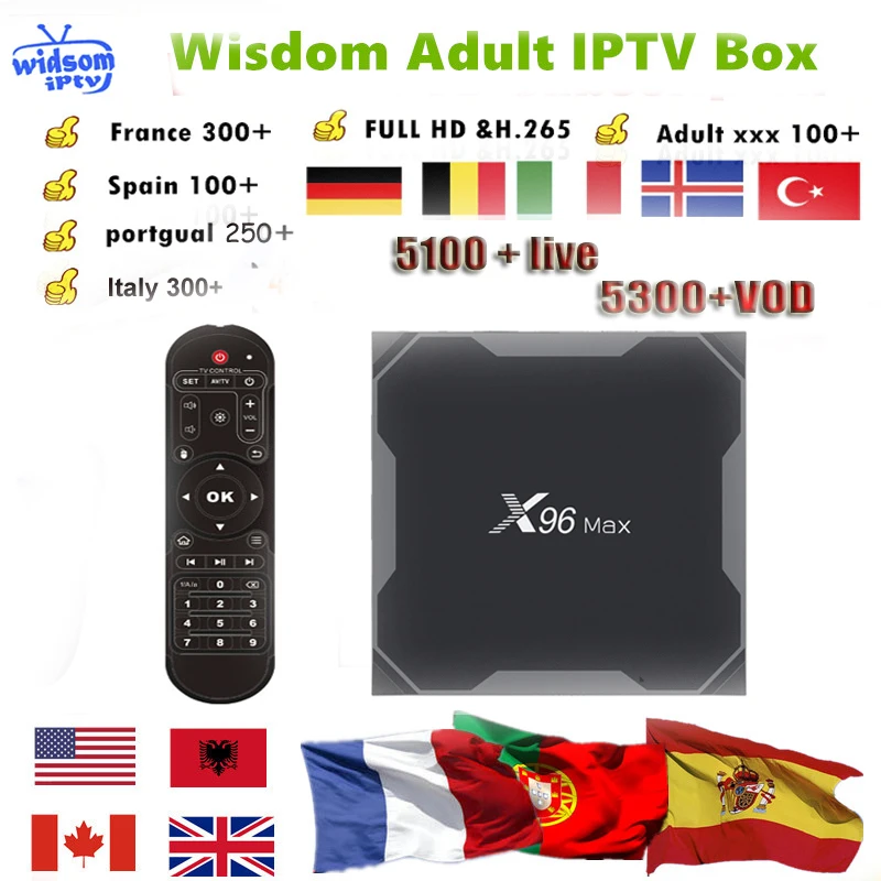 

X96 MAX android + 1 Year IPTV subscription Europe France UK German Arabic Sweden French Poland Spain Portugal USA Canada Dutch