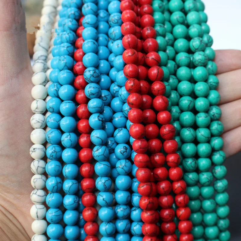 

Loose DIY Synthet Nature Stone Blue White Yellow Turquoises Round Bracelet Nekclace Making 15" Strand 4 6 8 10 12 MM Pick Size