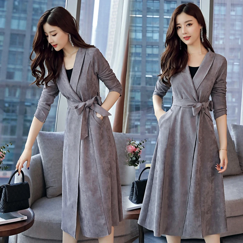 woolrich parka Elegant Long Trench Coat For Women New Suede Trench Coat Abrigos Mujer Windbreaker Lace Up Cardigan Women Coat Overcoat woolrich parka