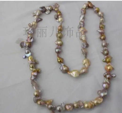 

huge18-22MM natural south sea gold pink purple multicolor pearl necklace 14KGP