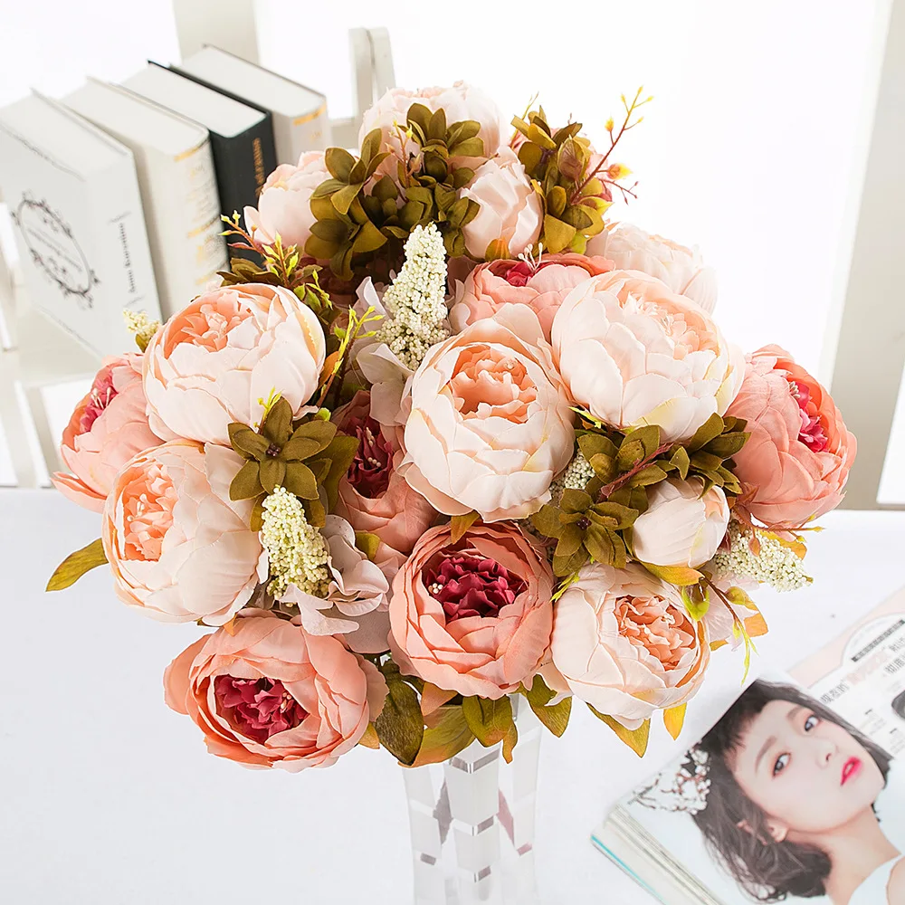 Online Retro Vintage Peony Core Flower Artificial Bouquet Online Retro Vintage Peony Core Flower Artificial Bouquet European Fall Rose Leaf Wedding Home Party Weeding Decoration Flowers Aliexpress