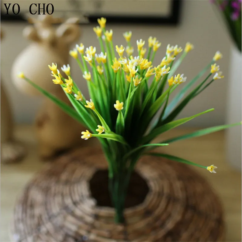 YO CHO 10PCS/LOT Artificial Mini Grass Plants Fake Flowers DIY Plastic Flower Bouquet for Wedding Home Bar Office Decoration | Дом и сад
