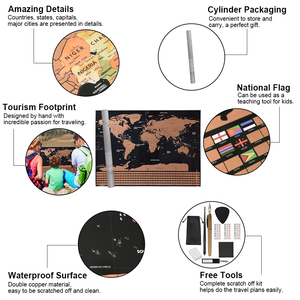 Большой размер Скретч Карта мира путешествия Премиум персонализированные настенные стикеры плакат флаги всех стран Подарочная посылка для путешественников