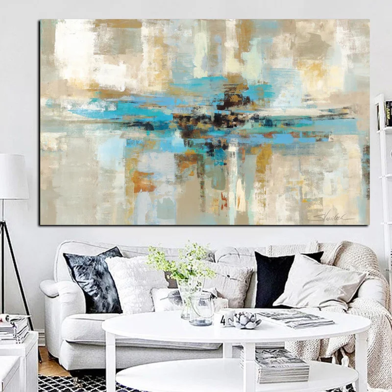 Hd Print Wall Art Canvas Light Blue Brown Modern Abstract