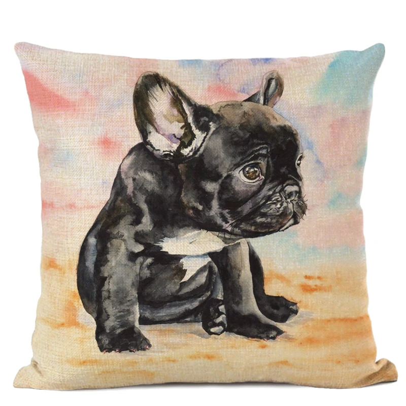 Декоративные подушки с ручной росписью в виде собаки, милый чехол для подушки с бульдогом, льняной чехол для подушки для Cojines Decorativos Para Sofa