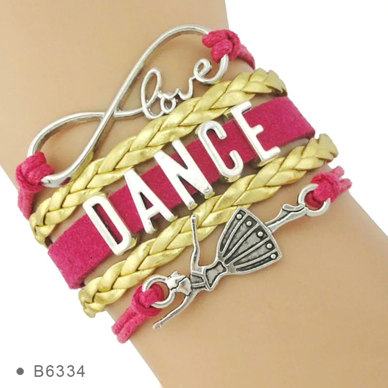 

High Quality Gift for Her Infinity Love Dance Mom Ballet Dancer Dancing Girls Leather Braid Bracelets for Women