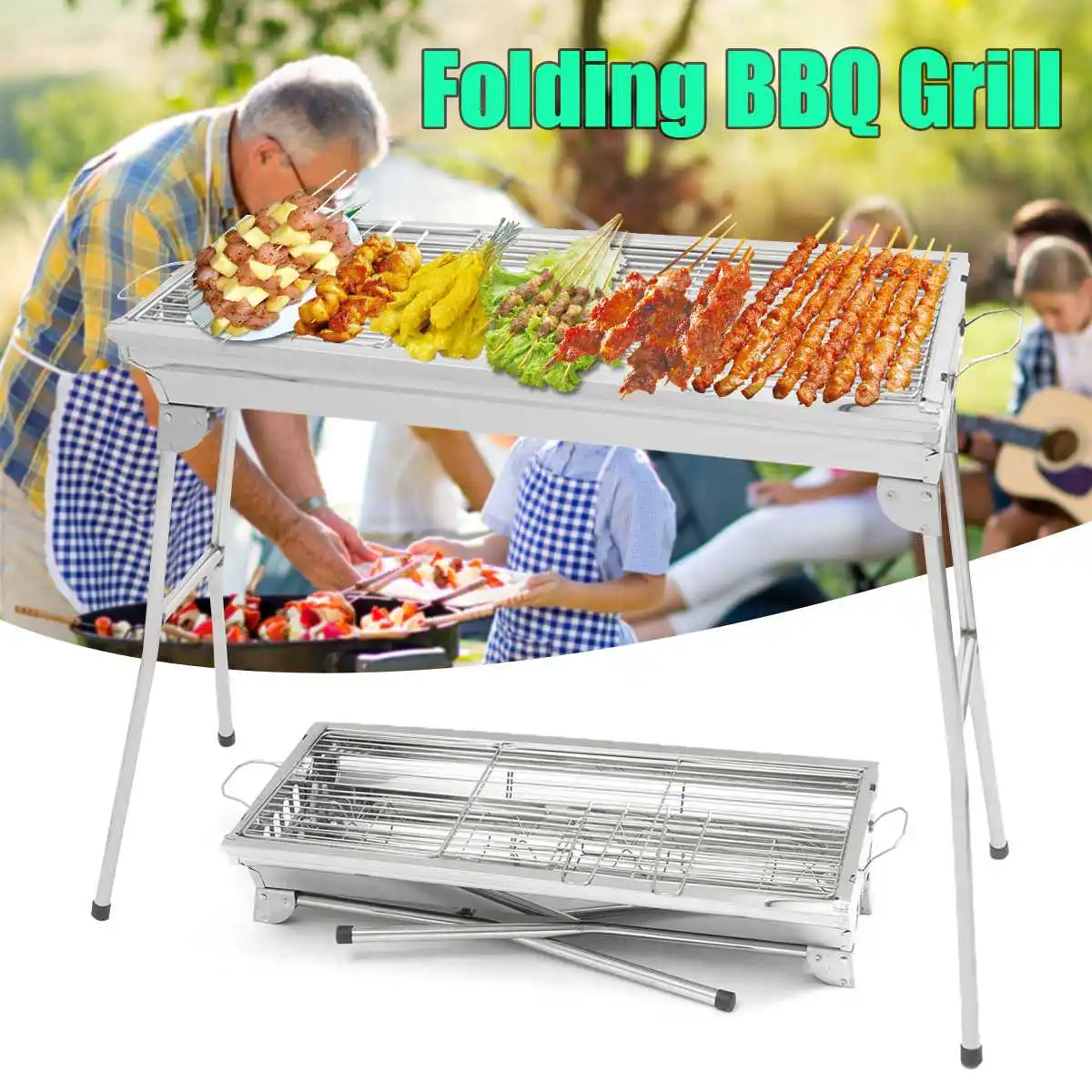 

Stainless Steel Portable Barbecue Rack Folding Charcoal Stove BBQ Grills Outdoor Camping BBQ Accessories For 5-10 People