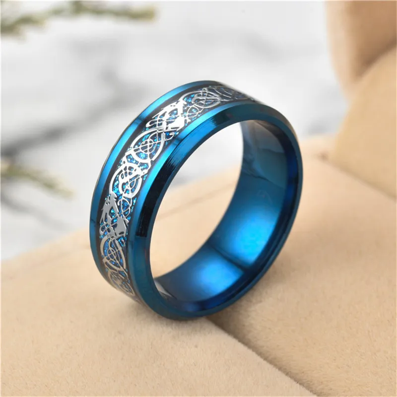 12 цветов синий черный посеребрение ирландский Дракон Титан карбида кольцо 8 мм обручальные кольца пара юбилей ювелирные изделия