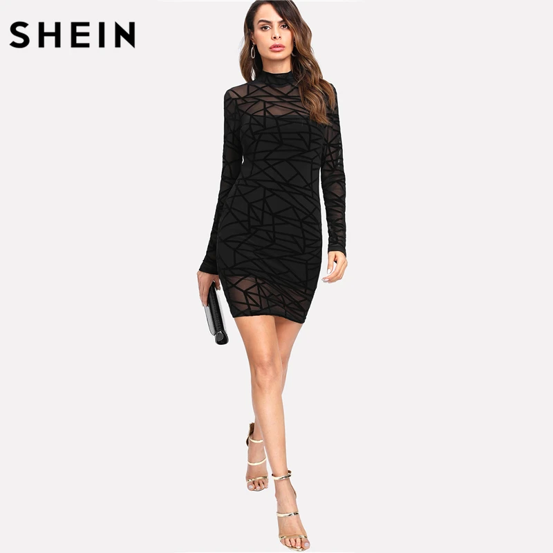 SHEIN Стильное Платье С Сетчатой Вставкой, Облегающее Двойное Платье С Контрастным Узором