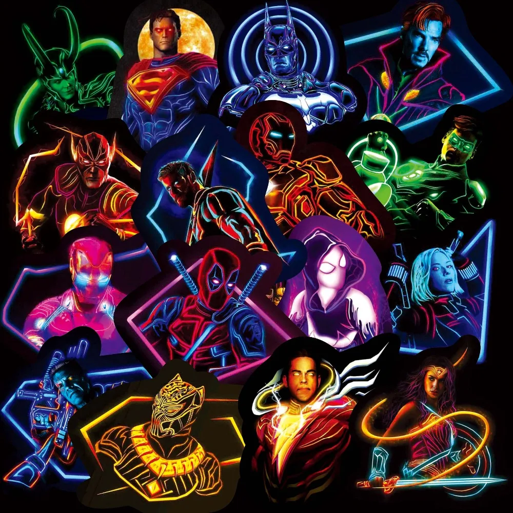 

32 PCS mixed Stickers Marvel Super Hero Stickers Cartoon Anime Sticker For Motorcycle Laptop Skateboard Neon Stickers Sets