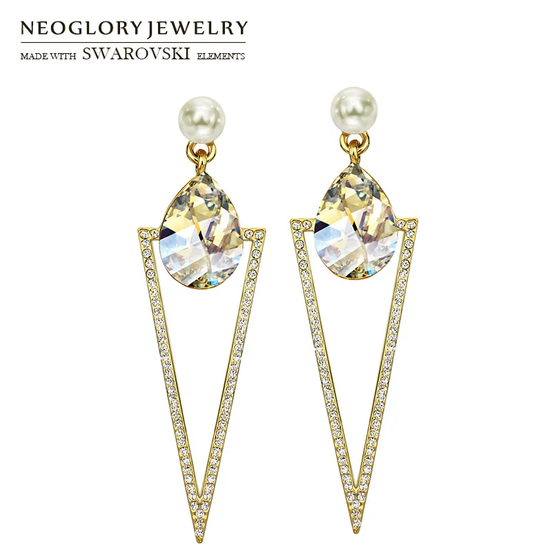 

Neoglory Austria Crystal & Czech Rhinestone Drop Earrings Light Yellow Gold Color Elegant Geometric Style Trendy Women Gift