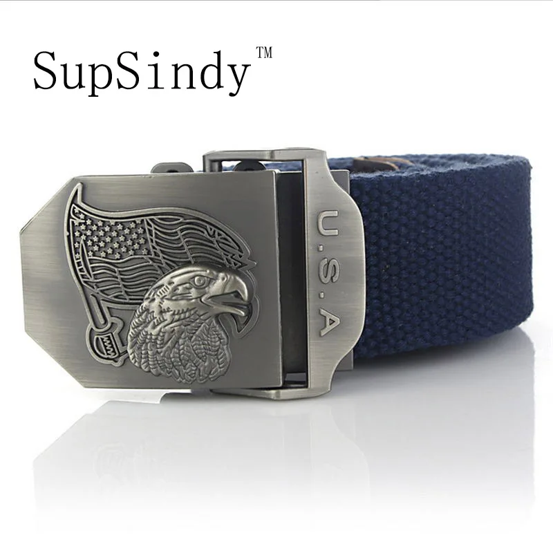 

SupSindy men's canvas belt USA eagle buckle military belt Army tactical belts for Male top quality men strap Army Green 120cm